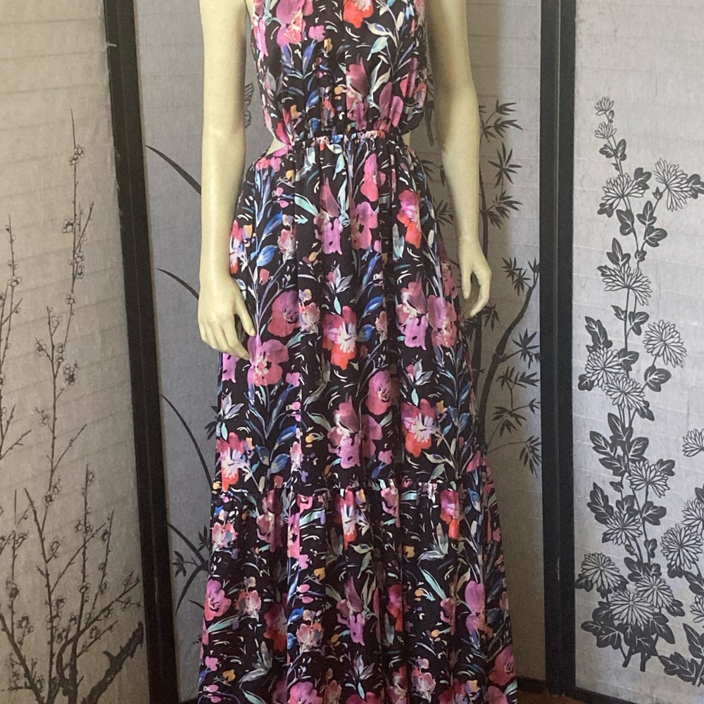 Aidan Mattox Sleeveless Maxi Dress - Black with Pink Floral NWT